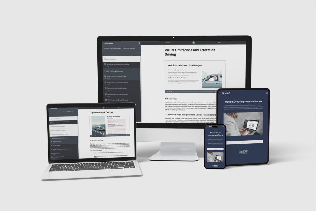 The Mature Driver Improvement Course being displayed on all devices to show accessibility.